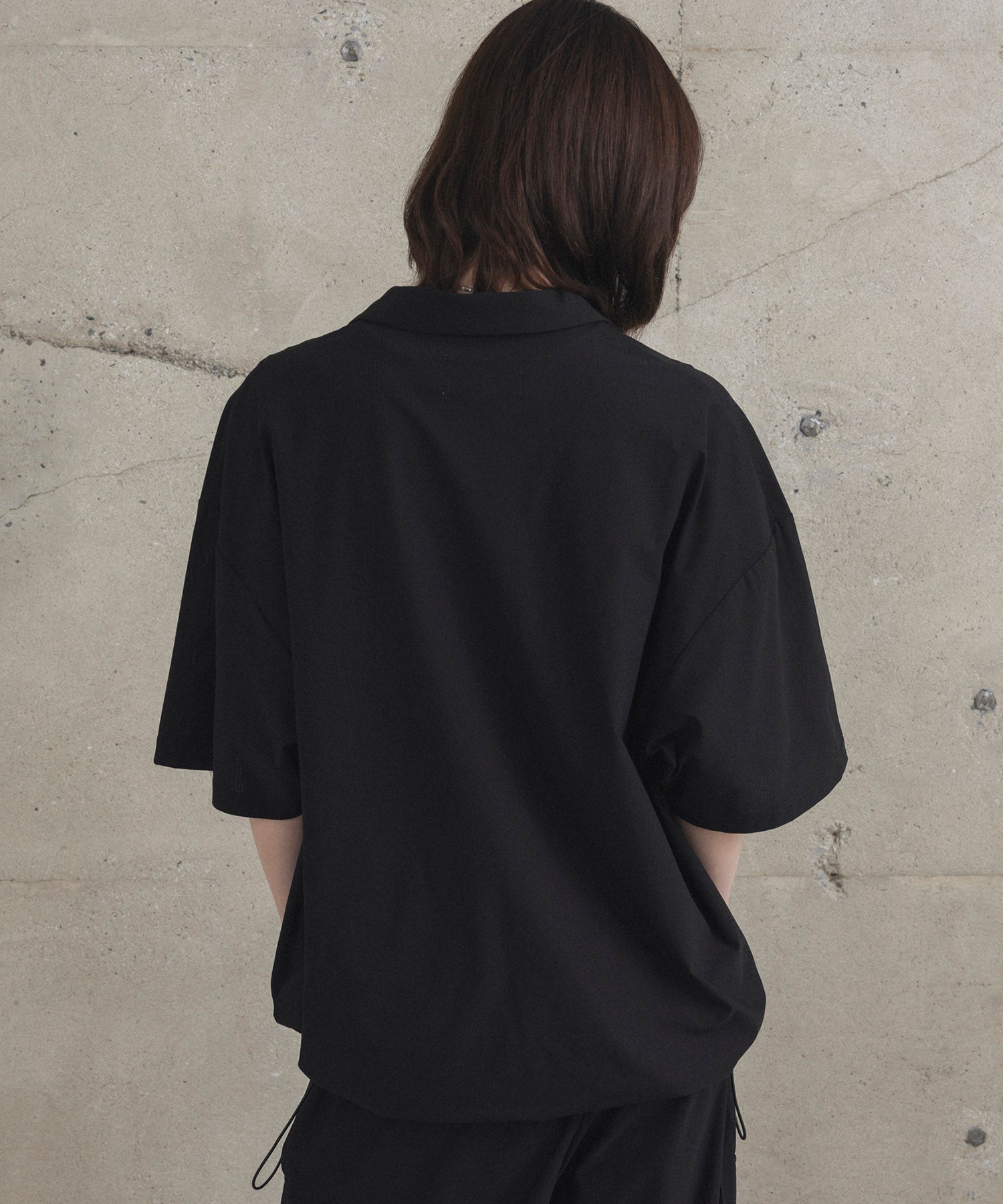 ビックシルエット ポリメッシュ ドロスト スキッパーシャツ