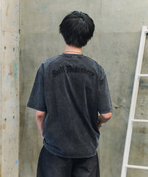 ハードウォッシュ加工 ワンポイント刺繍  ボックスシルエット 半袖Tシャツ