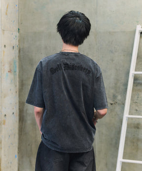 ハードウォッシュ加工 ワンポイント刺繍  ボックスシルエット 半袖Tシャツ