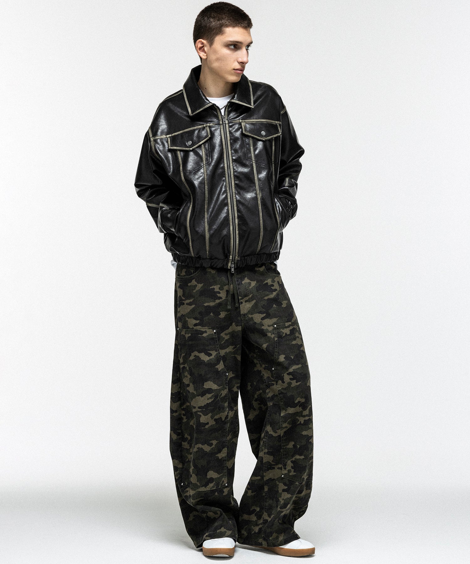 VINTAGE-LIKE FAUX LEATHER BLOUSON / ヴィンテージライクフェイクレザーブルゾン