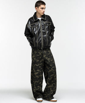 VINTAGE-LIKE FAUX LEATHER BLOUSON / ヴィンテージライクフェイクレザーブルゾン
