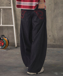 2-TUCK BACK EMBROIDERED DENIM PANTS / ツータック バック刺繍入り デニムパンツ