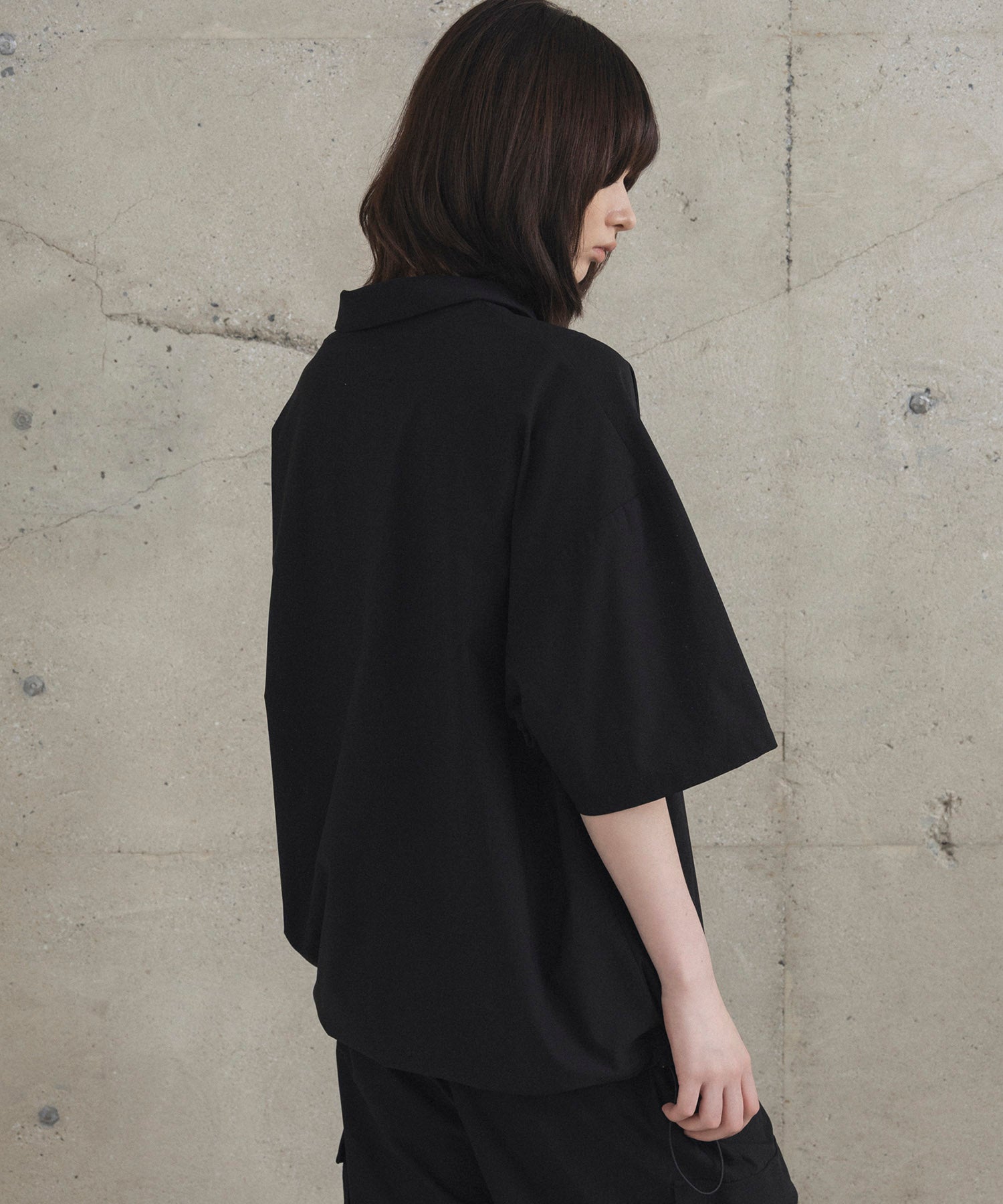 ビックシルエット ポリメッシュ ドロスト スキッパーシャツ