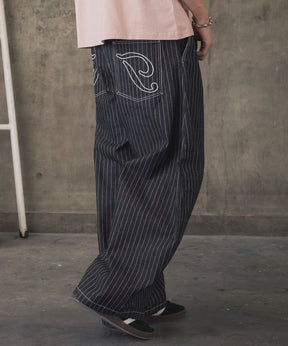 2-TUCK BACK EMBROIDERED STRIPE PANTS / ツータック バック刺繍 ストライプパンツ