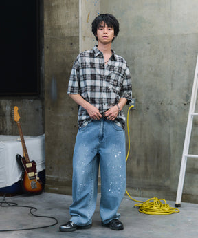 ウォッシュ加工 半袖チェックシャツ