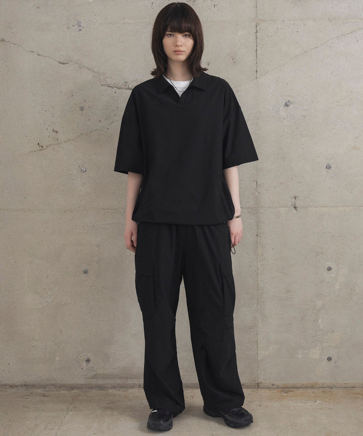 ビックシルエット ポリメッシュ ドロスト スキッパーシャツ
