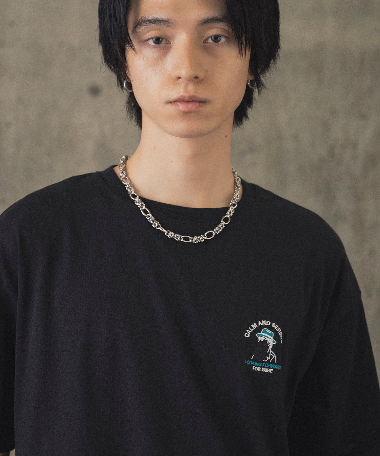ヒゲオジサンA ワンポイント刺繍ロゴ ビッグシルエット半袖Tシャツ