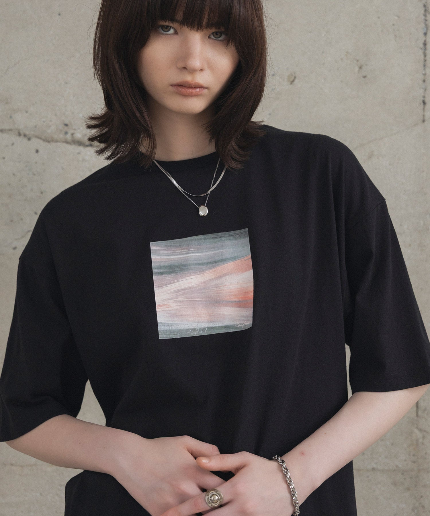 アブストラクト絵画 フロントプリント 半袖Tシャツ