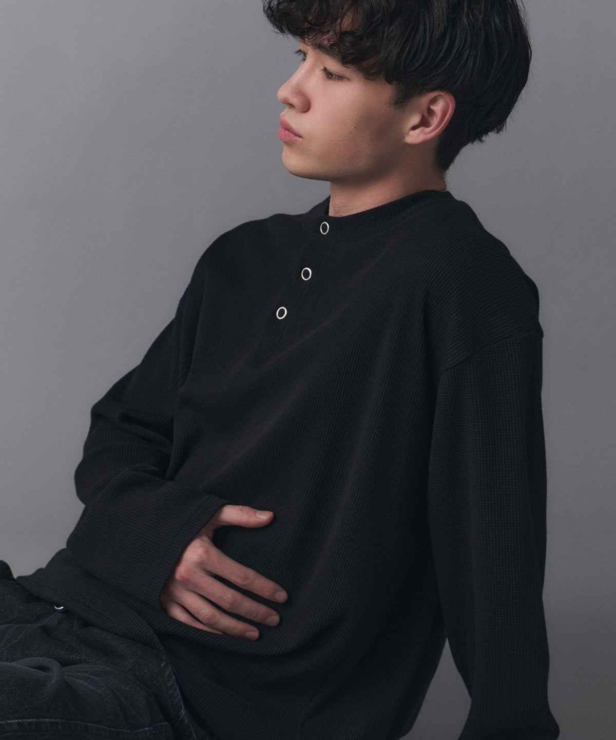 Henley Neck Waffle Long Sleeve Tee / ヘンリーネック ワッフル ロングスリーブTシャツ