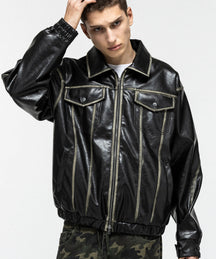 VINTAGE-LIKE FAUX LEATHER BLOUSON / ヴィンテージライクフェイクレザーブルゾン