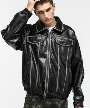 VINTAGE-LIKE FAUX LEATHER BLOUSON / ヴィンテージライクフェイクレザーブルゾン