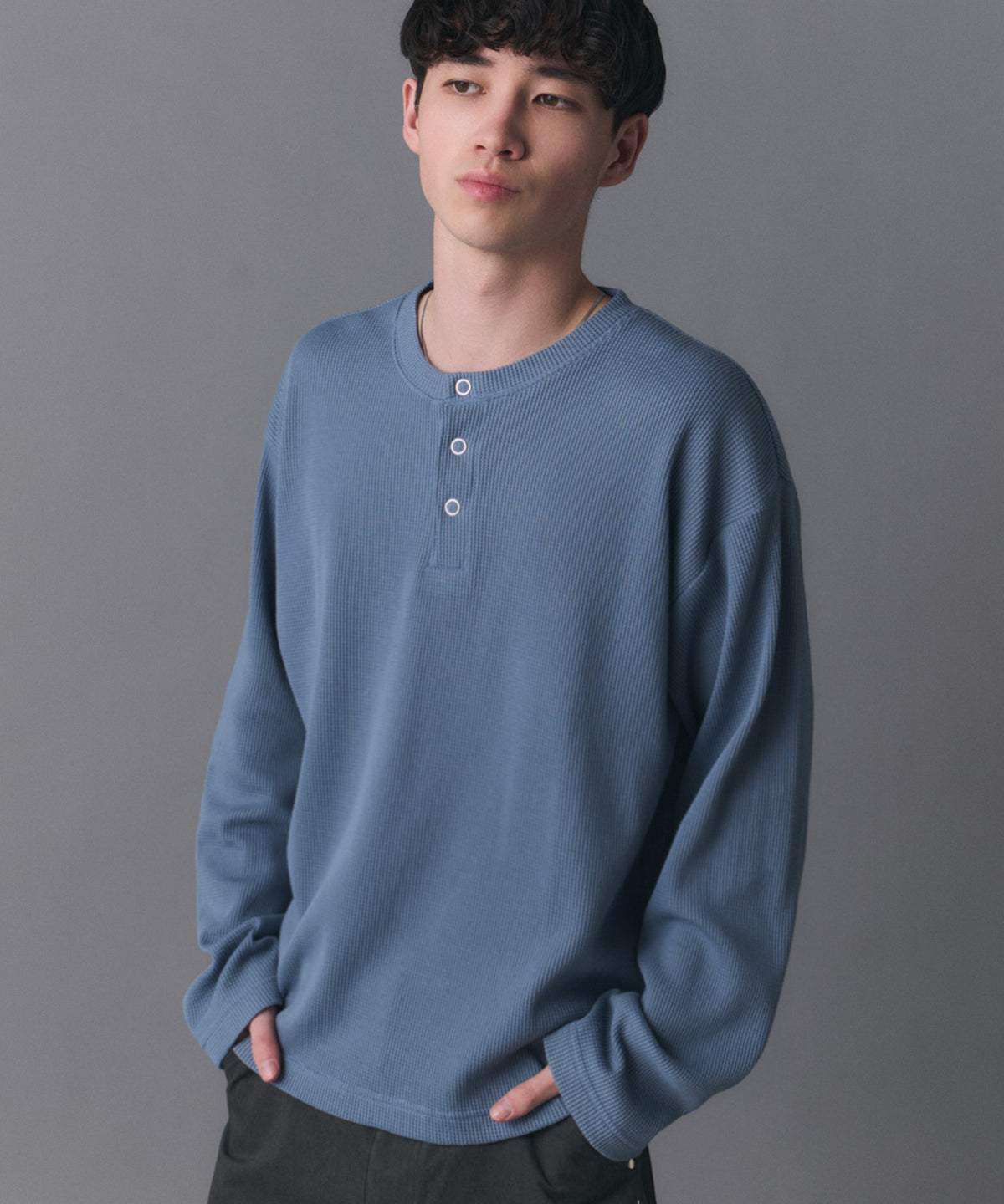 Henley Neck Waffle Long Sleeve Tee / ヘンリーネック ワッフル ロングスリーブTシャツ