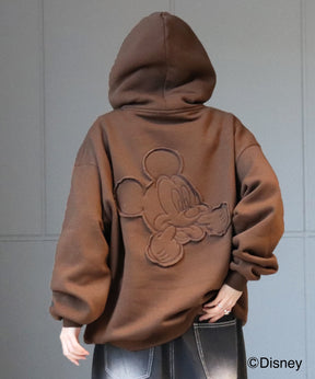 【Disney / ディズニー】ミッキー ワンポイント刺繍 / バック貼り付け ビッグシルエットプルオーバーフーディー パーカー