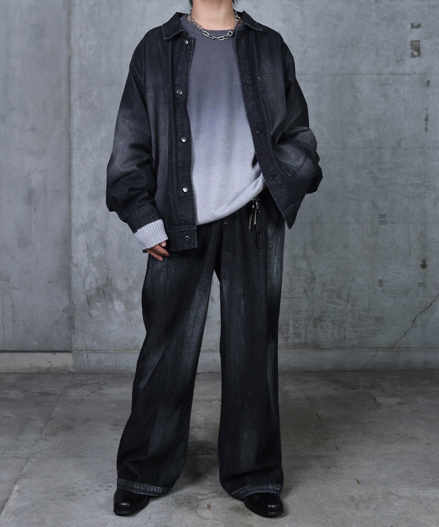 ビッグシルエット ヴィンテージライク ダブルポケット デニムブルゾン