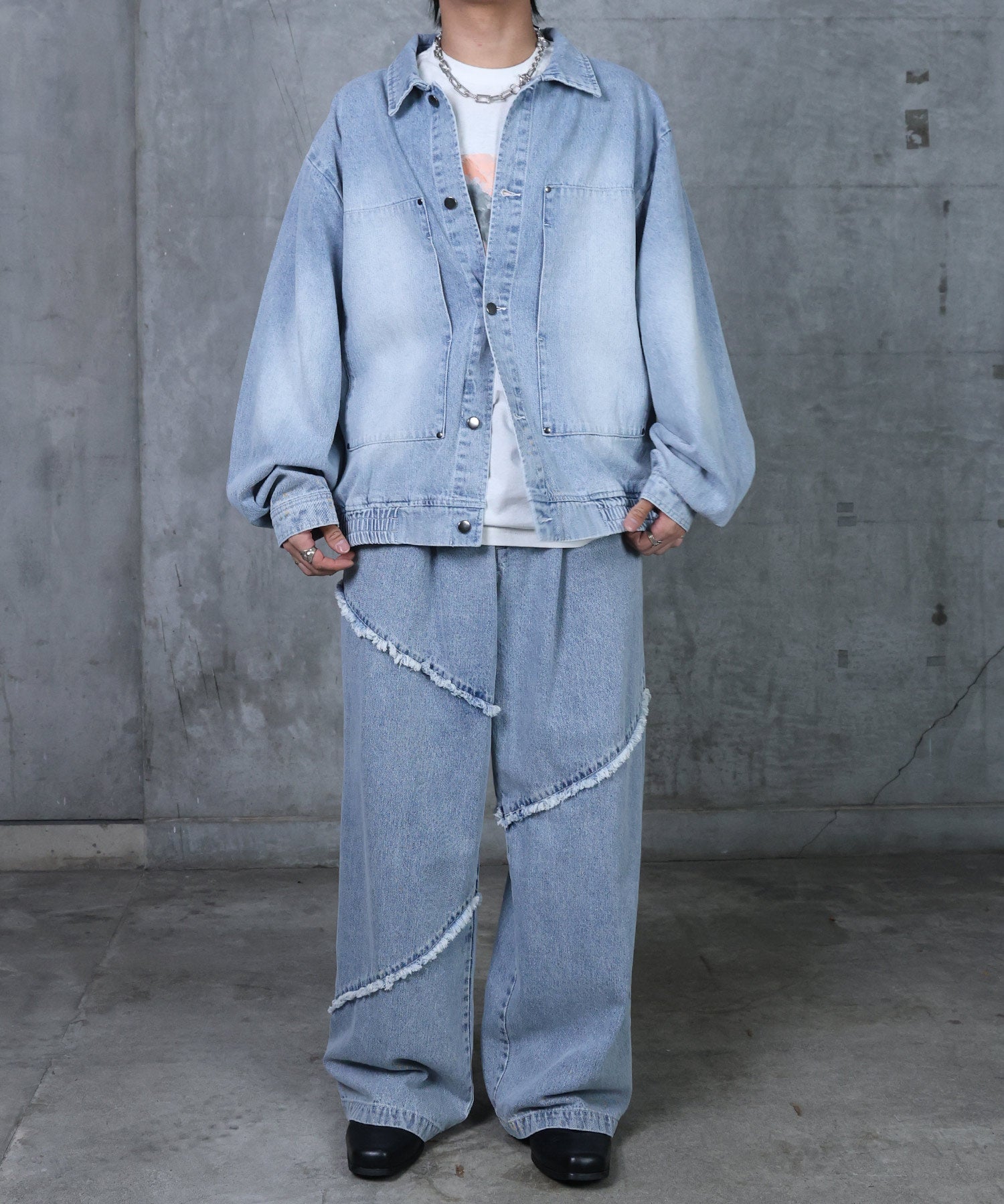 ビッグシルエット ヴィンテージライク ダブルポケット デニムブルゾン