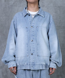 ビッグシルエット ヴィンテージライク ダブルポケット デニムブルゾン