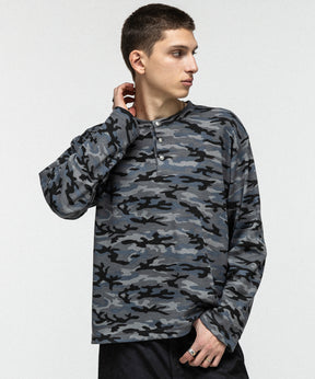 HENLEY CAMO WAFFLE LONG-SLEEVE TEE / カモ総柄ヘンリーネックサーマルロンT