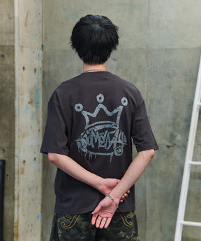 クラウン ボックスシルエット グランジ風 レトロモチーフ バックプリント 半袖Tシャツ