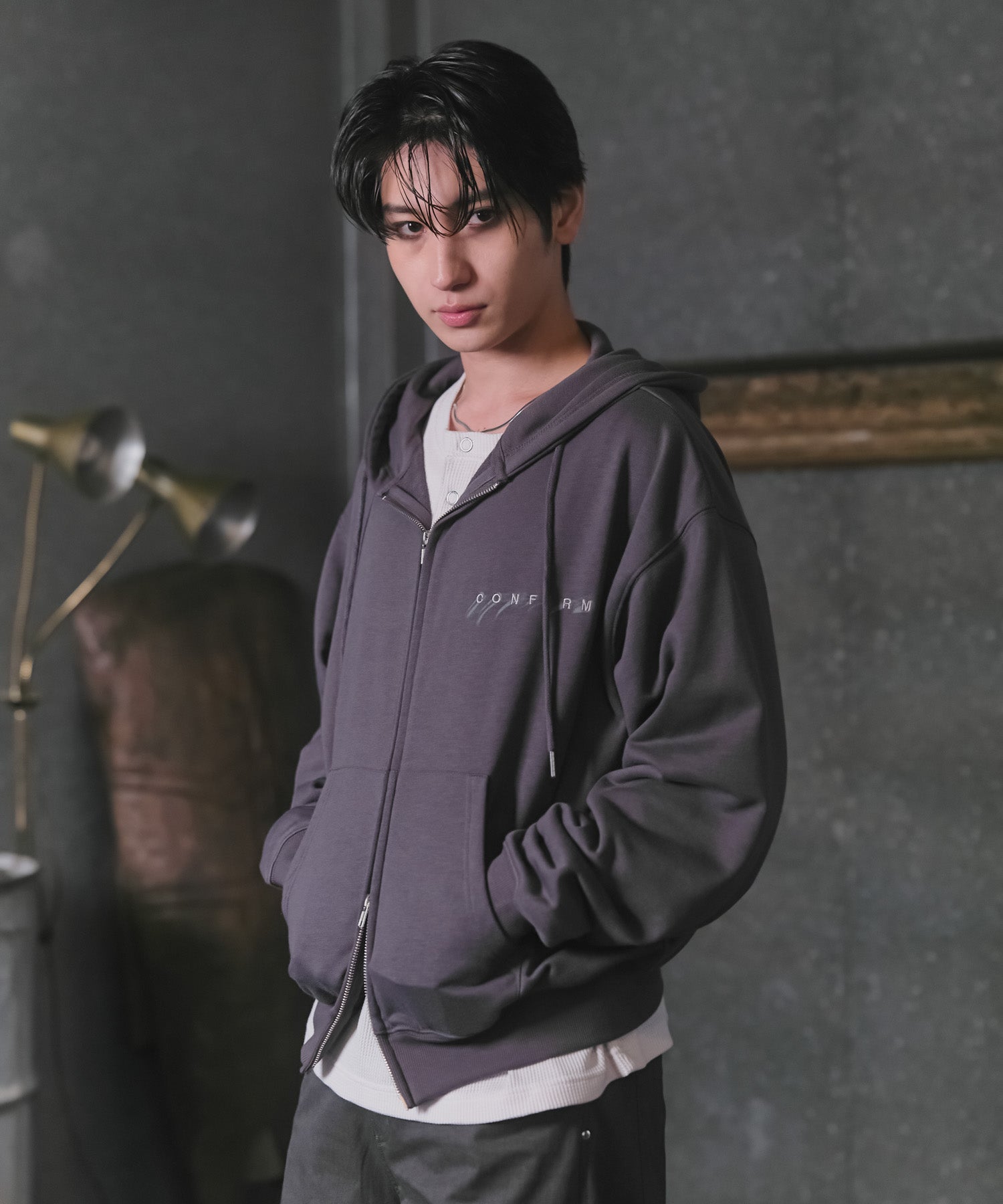 "Confirm" Logo Embroidery FullZIP Hoodie / "Confirm"刺繍フルジップパーカー