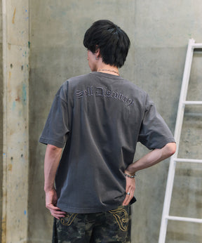 ハードウォッシュ加工 ワンポイント刺繍  ボックスシルエット 半袖Tシャツ