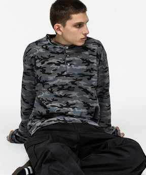 HENLEY CAMO WAFFLE LONG-SLEEVE TEE / カモ総柄ヘンリーネックサーマルロンT