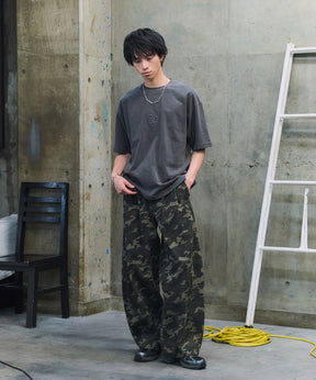 ハードウォッシュ加工 ワンポイント刺繍  ボックスシルエット 半袖Tシャツ