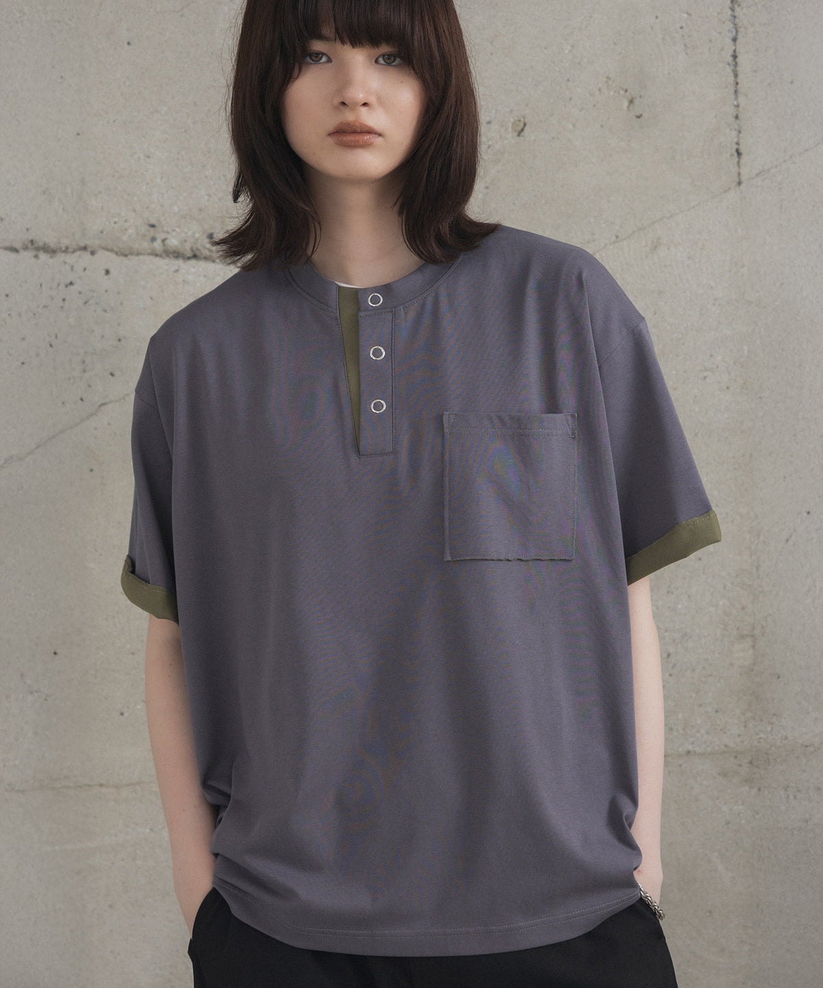 Contrast Color Henley Neck T-shirt / コントラストカラー ヘンリーネックTシャツ