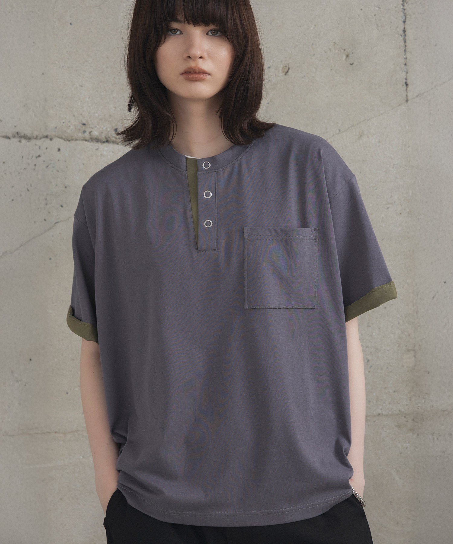Contrast Color Henley Neck T-shirt / コントラストカラー ヘンリーネックTシャツ