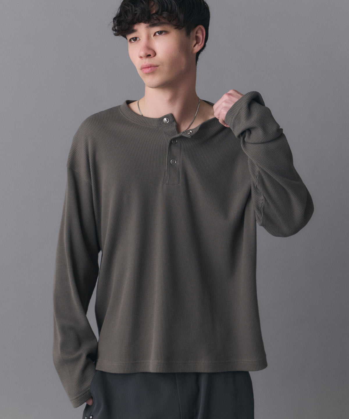 Henley Neck Waffle Long Sleeve Tee / ヘンリーネック ワッフル ロングスリーブTシャツ