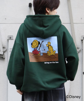 【Disney / ディズニー】ミッキー&プルート ワンポイント刺繍 / バックプリント ビッグシルエットプルオーバーフーディー パーカー