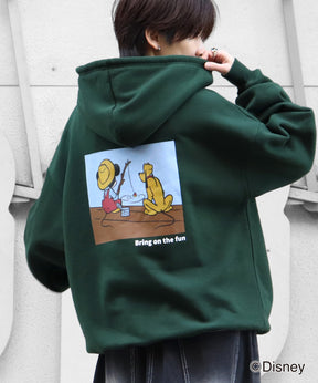 【Disney / ディズニー】ミッキー&プルート ワンポイント刺繍 / バックプリント ビッグシルエットプルオーバーフーディー パーカー