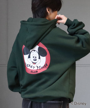 【Disney / ディズニー】ミッキー ワンポイント刺繍 / バックプリント ビッグシルエットプルオーバーフーディー パーカー
