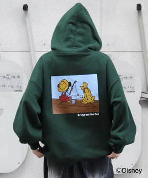 【Disney / ディズニー】ミッキー&プルート ワンポイント刺繍 / バックプリント ビッグシルエットプルオーバーフーディー パーカー