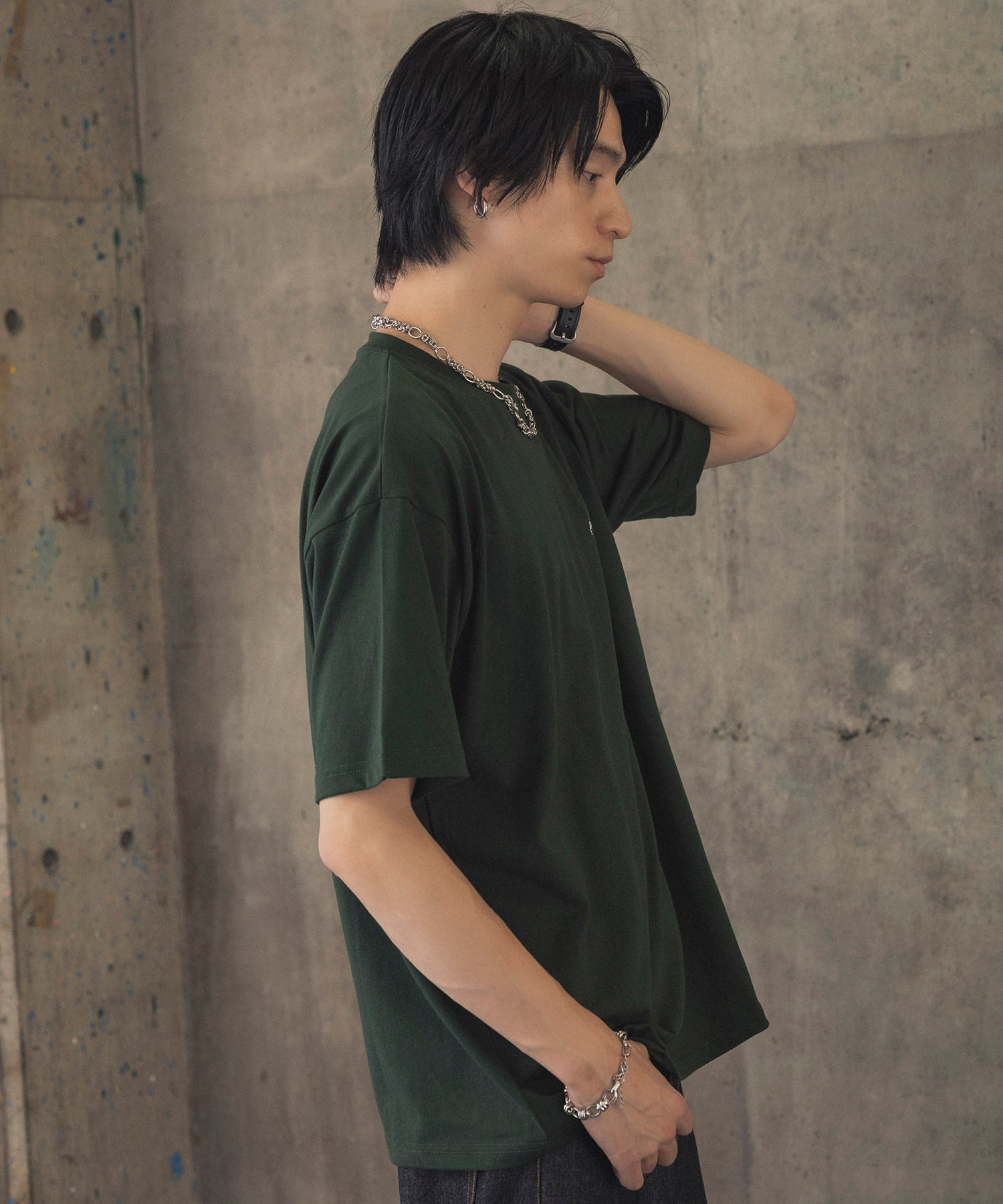 ヒゲオジサンC ワンポイント刺繍ロゴ ビッグシルエット半袖Tシャツ