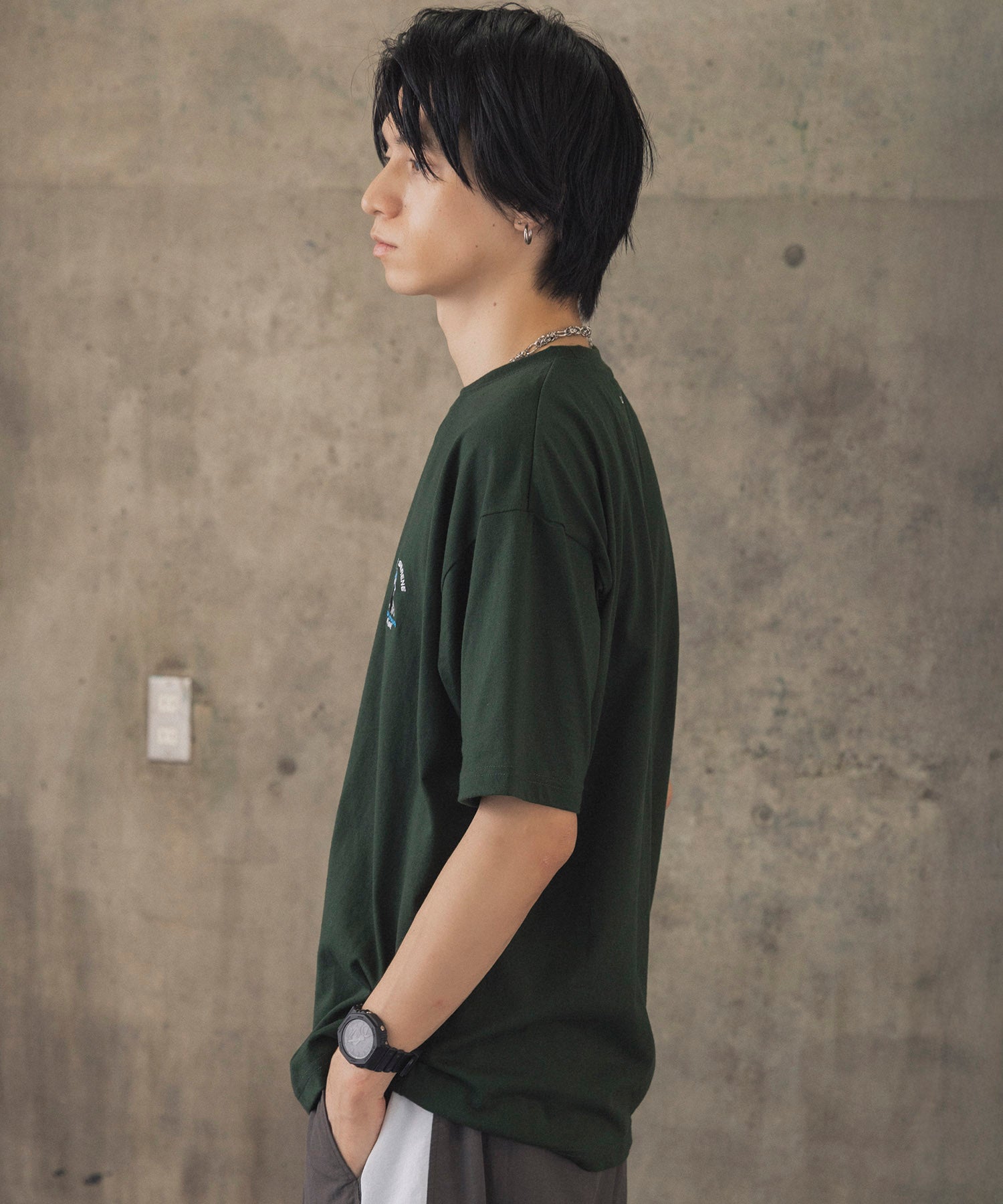 ヒゲオジサンA ワンポイント刺繍ロゴ ビッグシルエット半袖Tシャツ