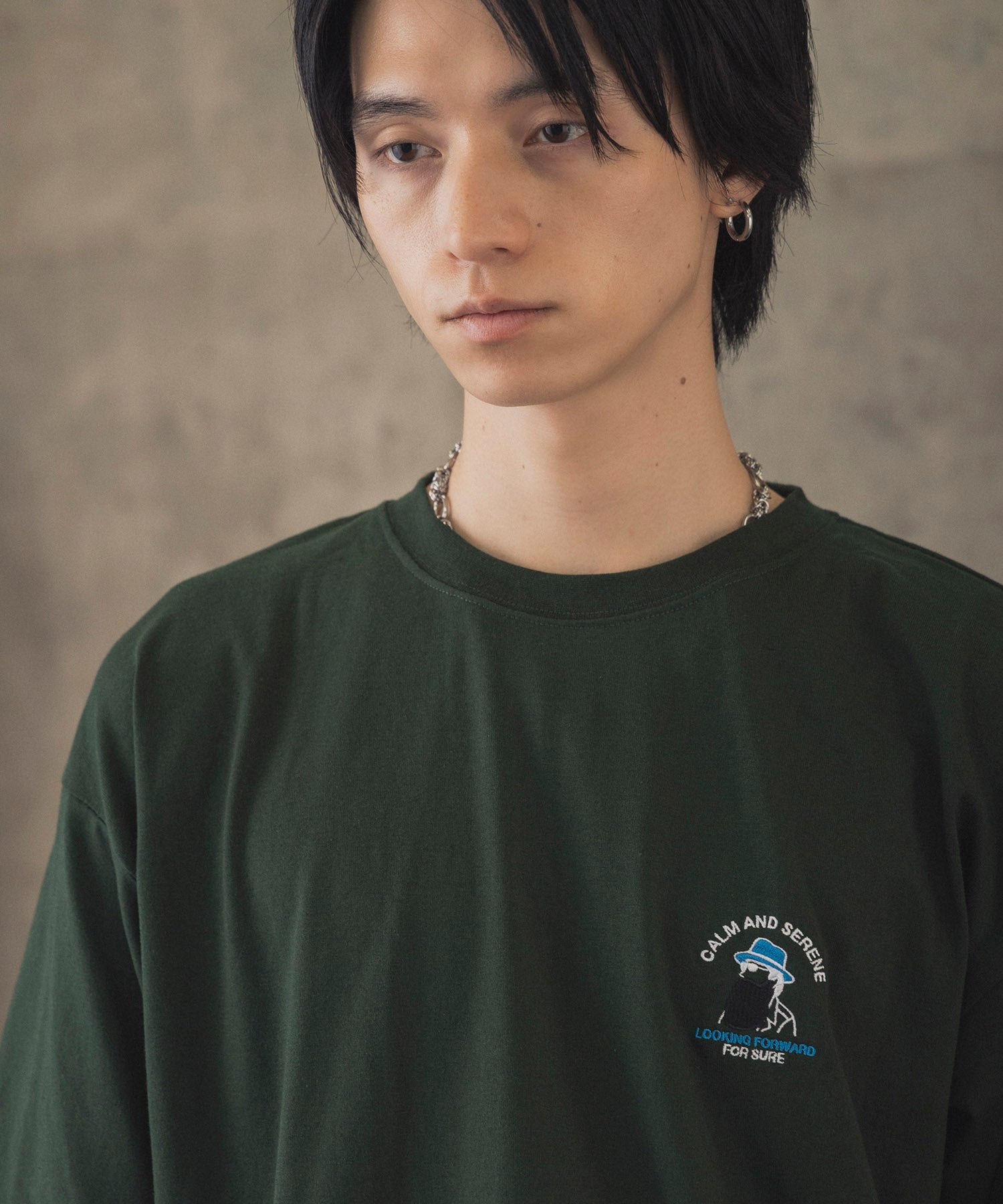 ヒゲオジサンA ワンポイント刺繍ロゴ ビッグシルエット半袖Tシャツ