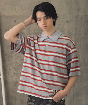 TURNED POCKET BORDER POLO / 折り返しボーダーポロシャツ