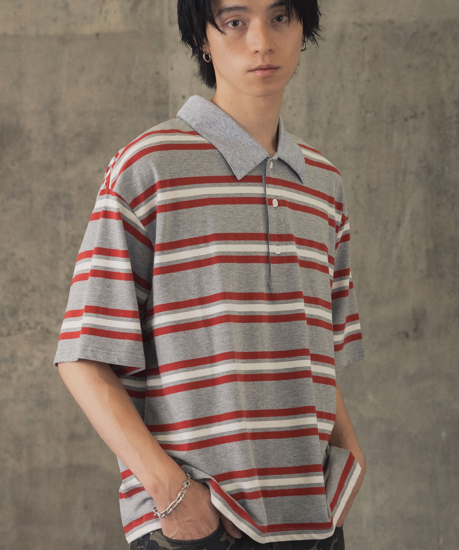 TURNED POCKET BORDER POLO / 折り返しボーダーポロシャツ