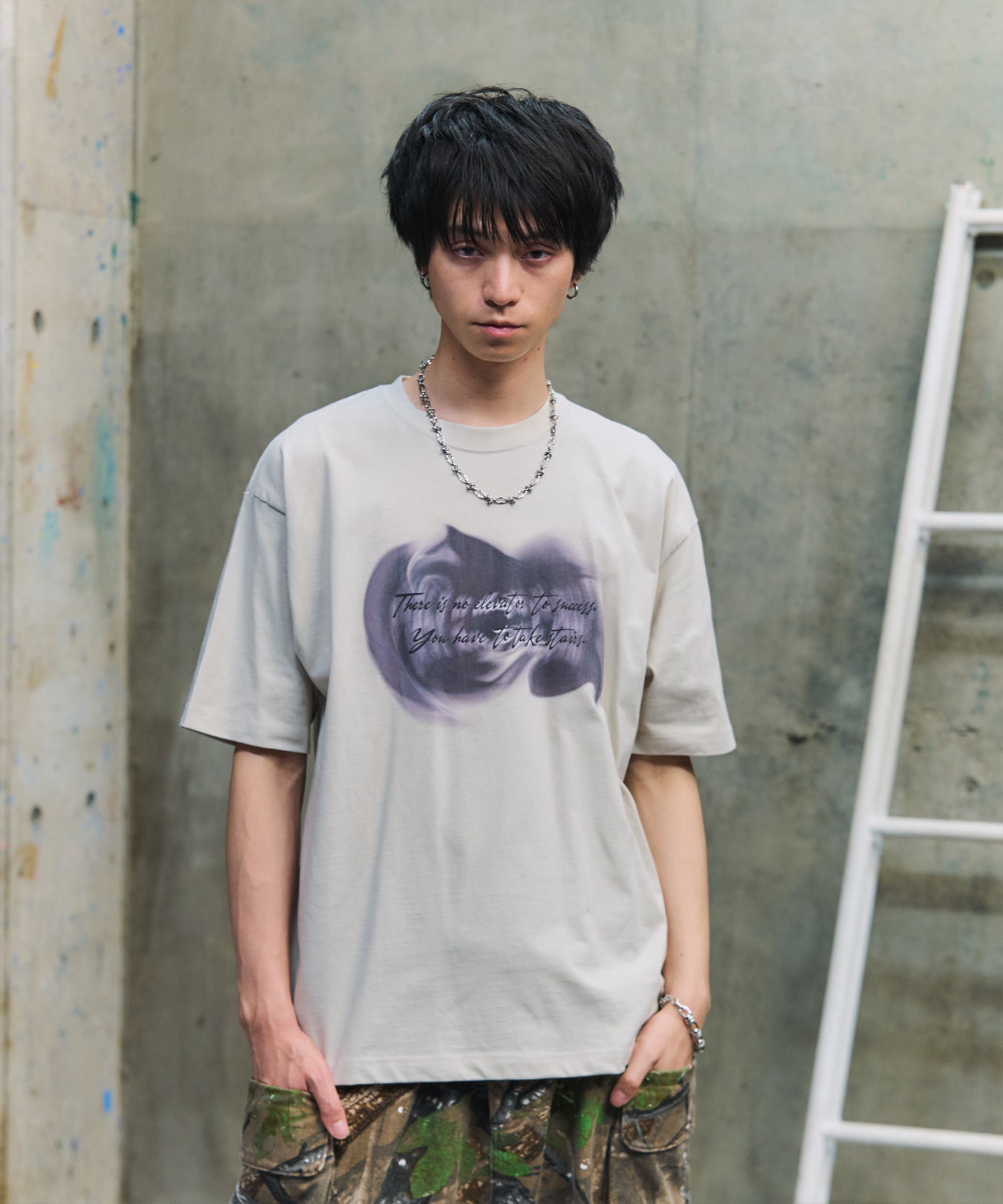 ビッグシルエット プレーティング 半袖Tシャツ グラフィック プリント