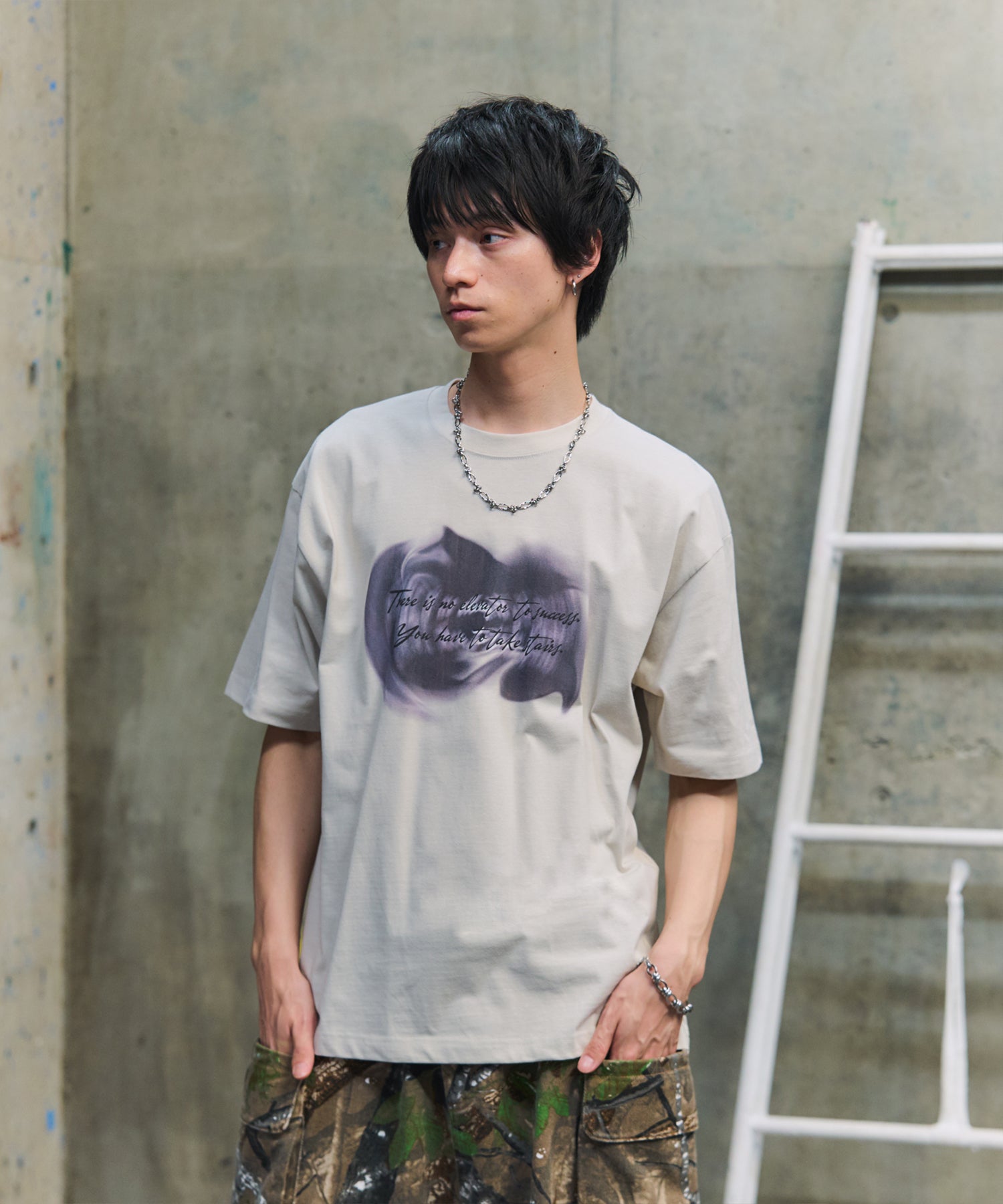 ビッグシルエット プレーティング 半袖Tシャツ グラフィック プリント