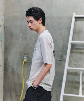 ビッグシルエット プレーティング グラフィック プリント 半袖Tシャツ