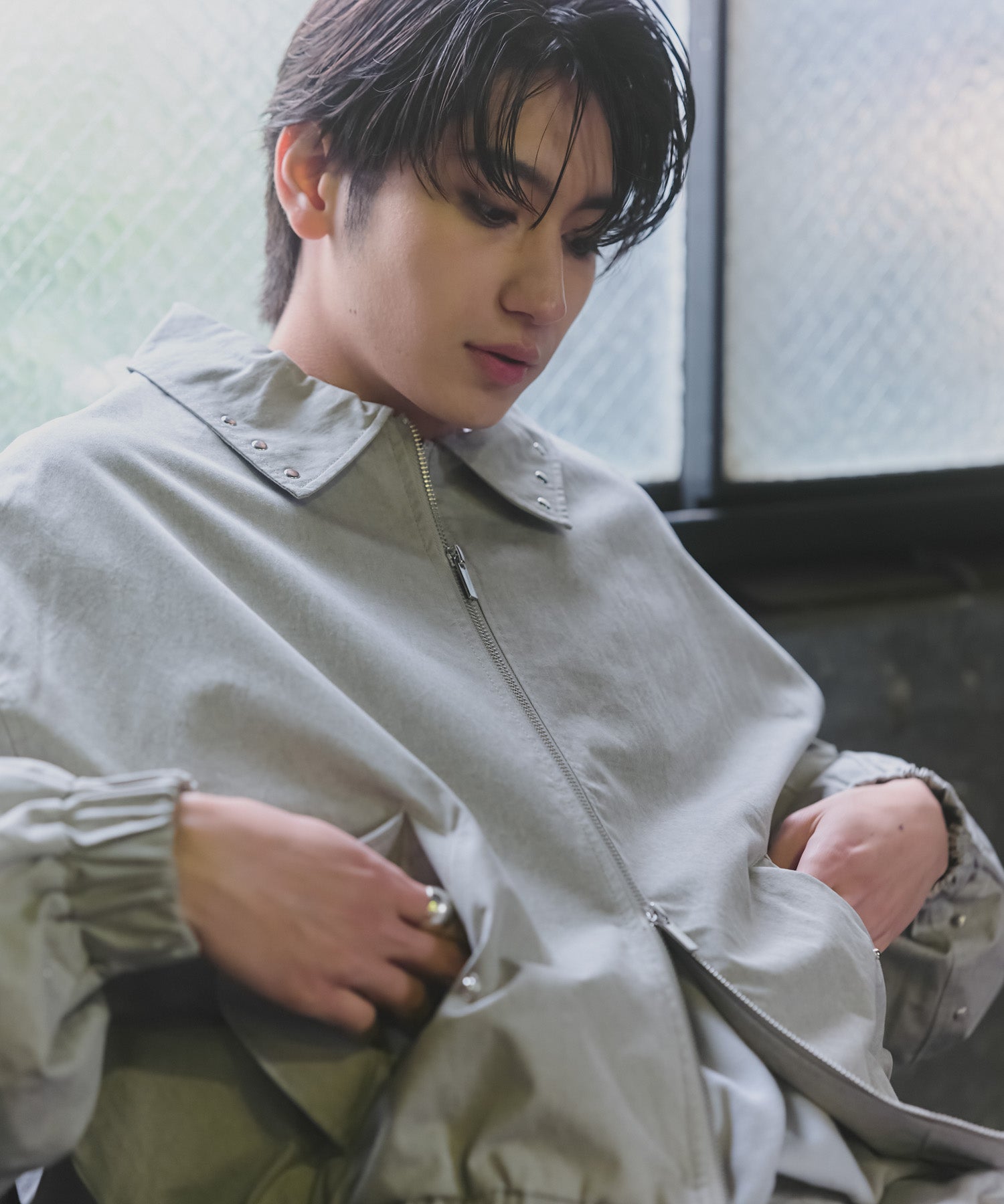 Peach Brushed Studded Blouson / ピーチ起毛スタッズブルゾン