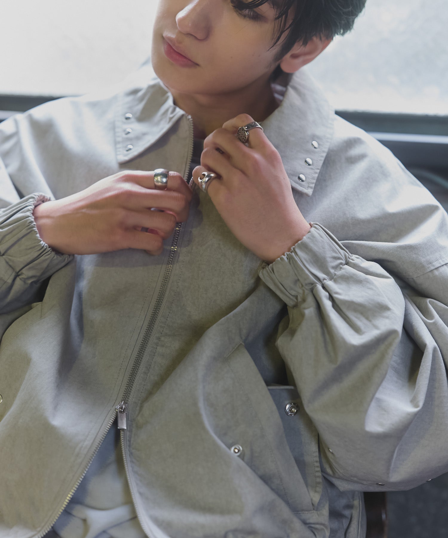 Peach Brushed Studded Blouson / ピーチ起毛スタッズブルゾン