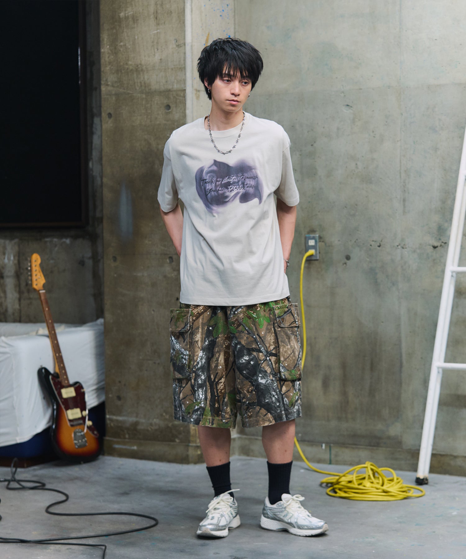 ビッグシルエット プレーティング 半袖Tシャツ グラフィック プリント