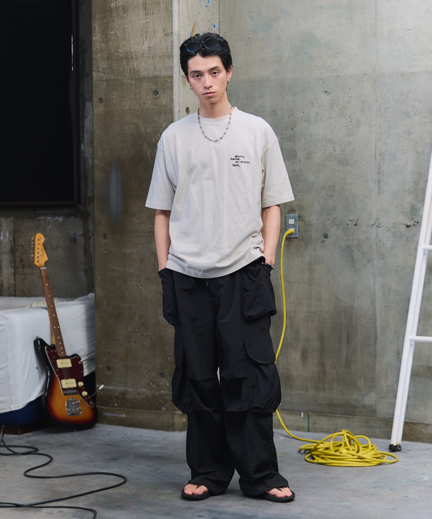 ビッグシルエット プレーティング グラフィック プリント 半袖Tシャツ