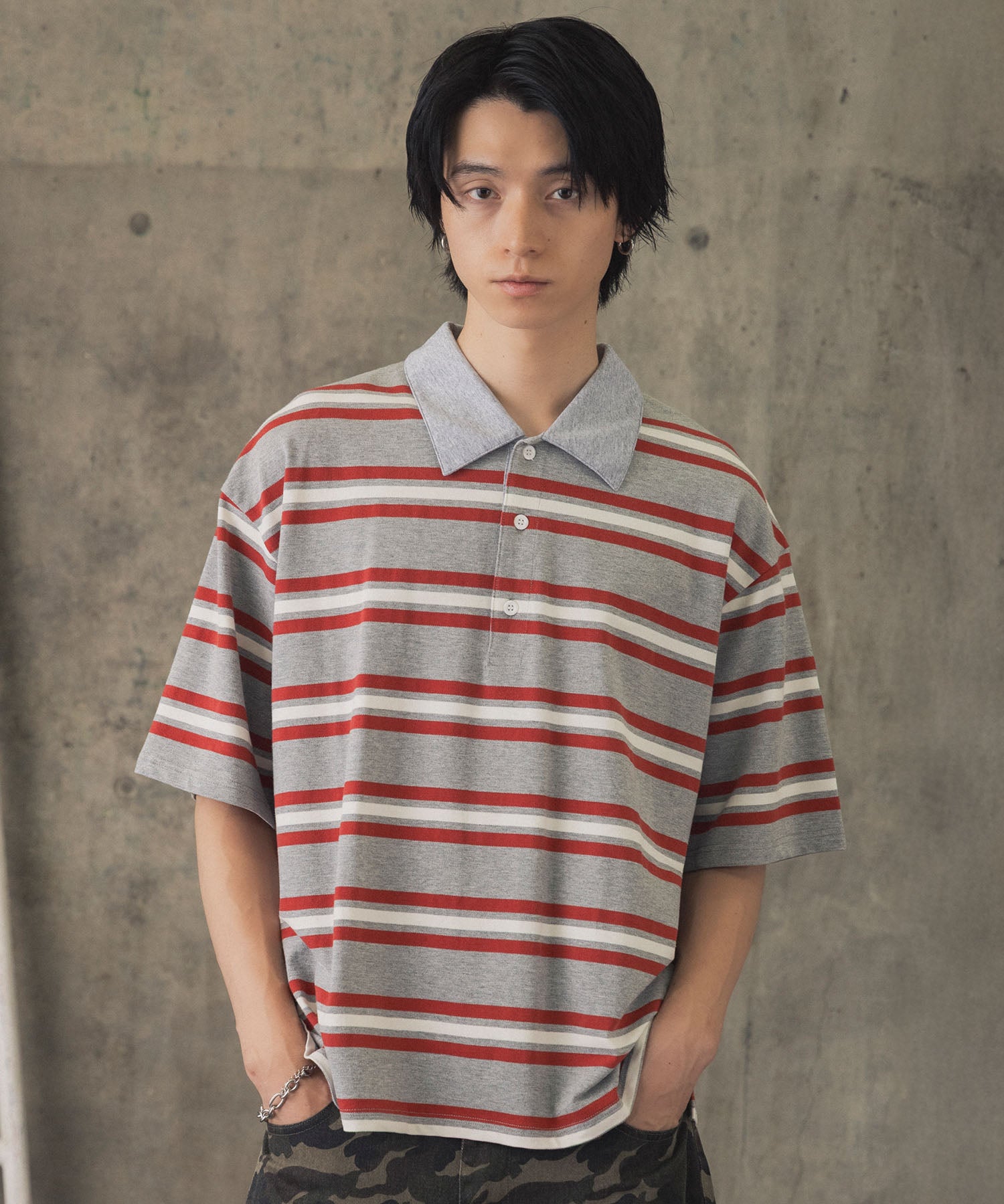 TURNED POCKET BORDER POLO / 折り返しボーダーポロシャツ