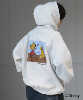 【Disney / ディズニー】ミッキー&プルート ワンポイント刺繍 / バックプリント ビッグシルエットプルオーバーフーディー パーカー