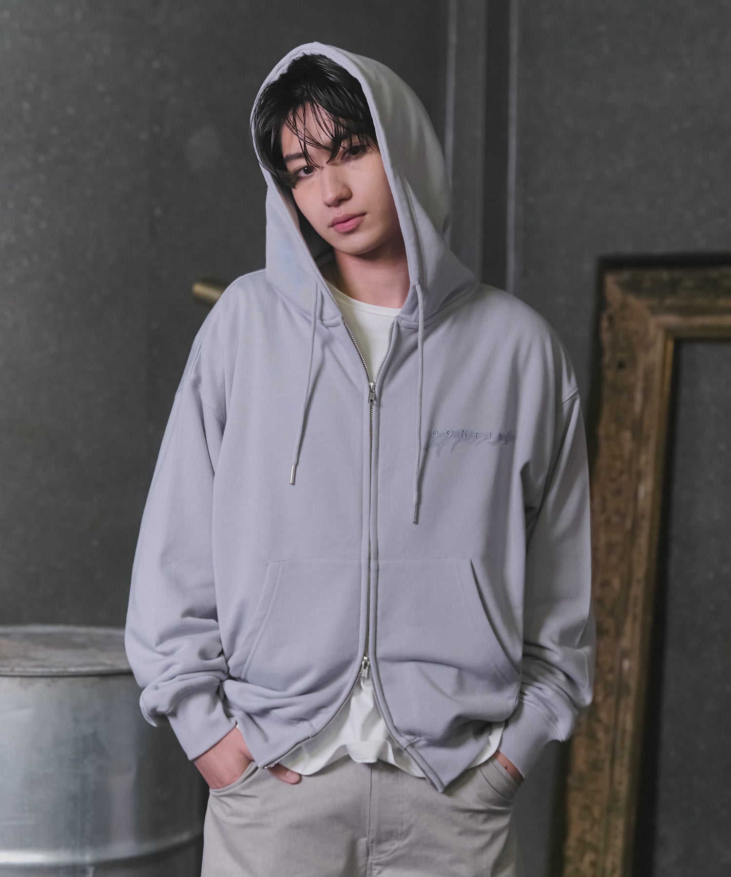 "Confirm" Logo Embroidery FullZIP Hoodie / "Confirm"刺繍フルジップパーカー