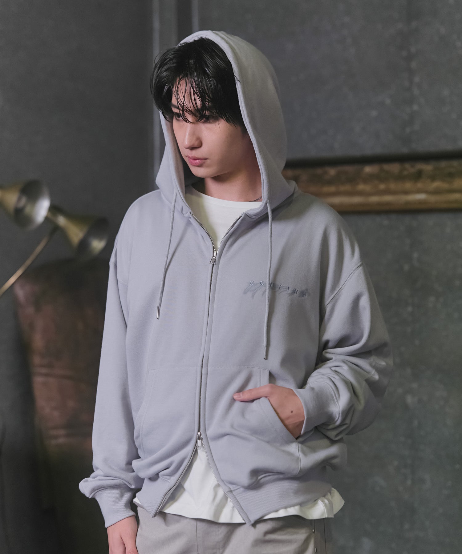 "Confirm" Logo Embroidery FullZIP Hoodie / "Confirm"刺繍フルジップパーカー