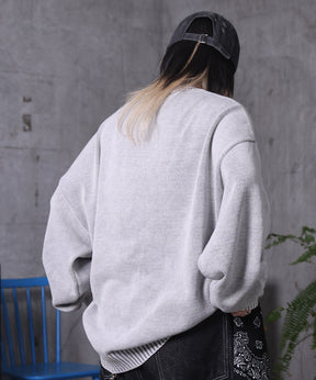 ヴィンテージライク ピグメント加工 ビッグシルエット ワンポイント刺繍 レトロプルオーバーニット